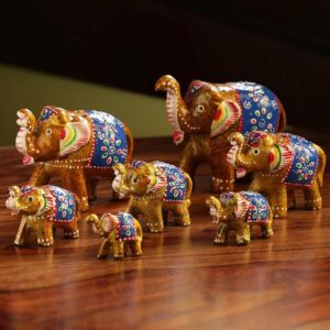 ExclusiveLane 'Seven Elephant Tuskers' Showpiece for Home Decor (Set of 7, Resin, Handcarved) |Decorative Items for Living Room Show pieces for Home Décor Living Room Curios Gifts Statue for Good Luck